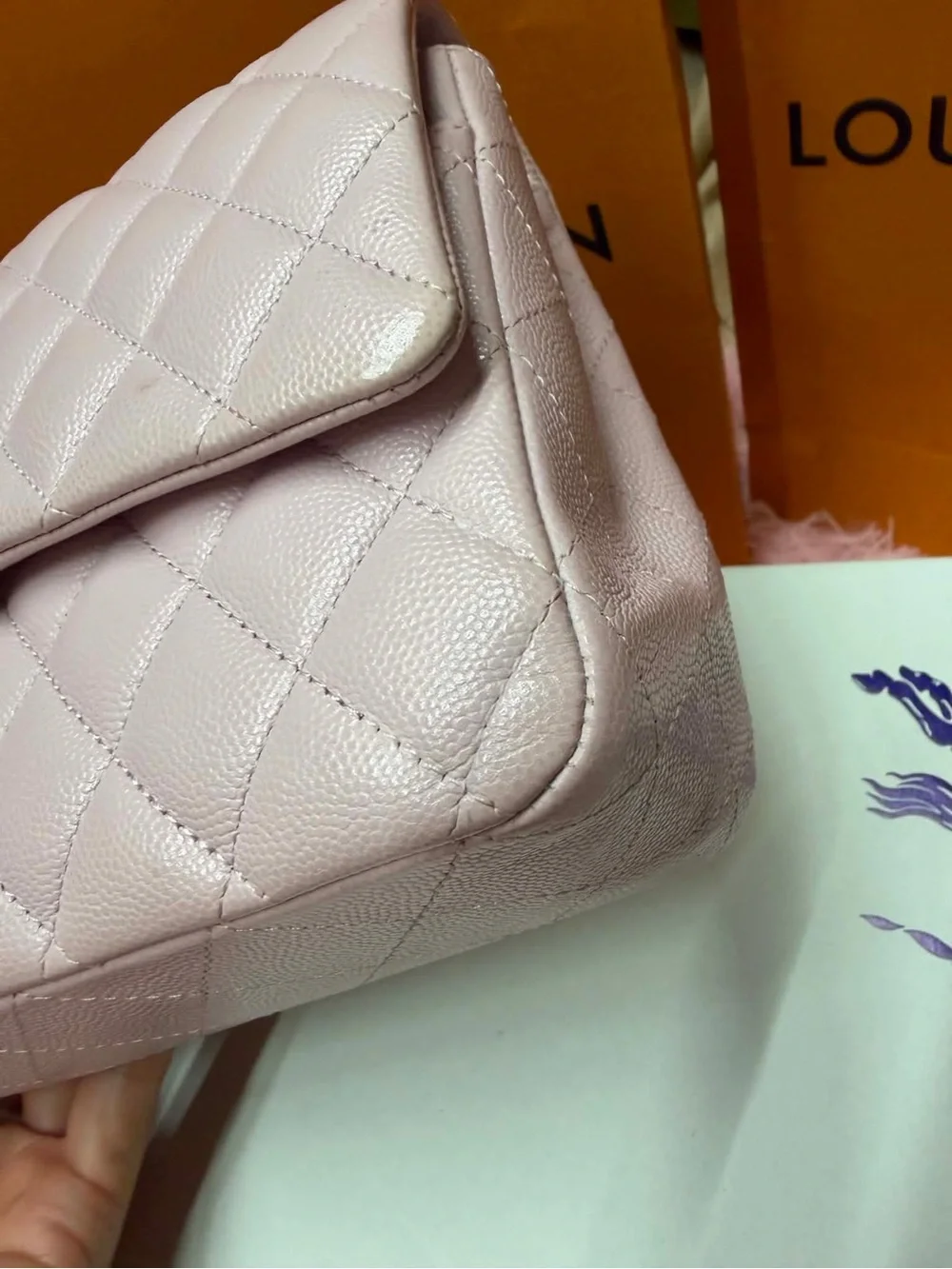 CHANEL Quilted Pale Pink Caviar Leather Shoulder Bag with gold hw
